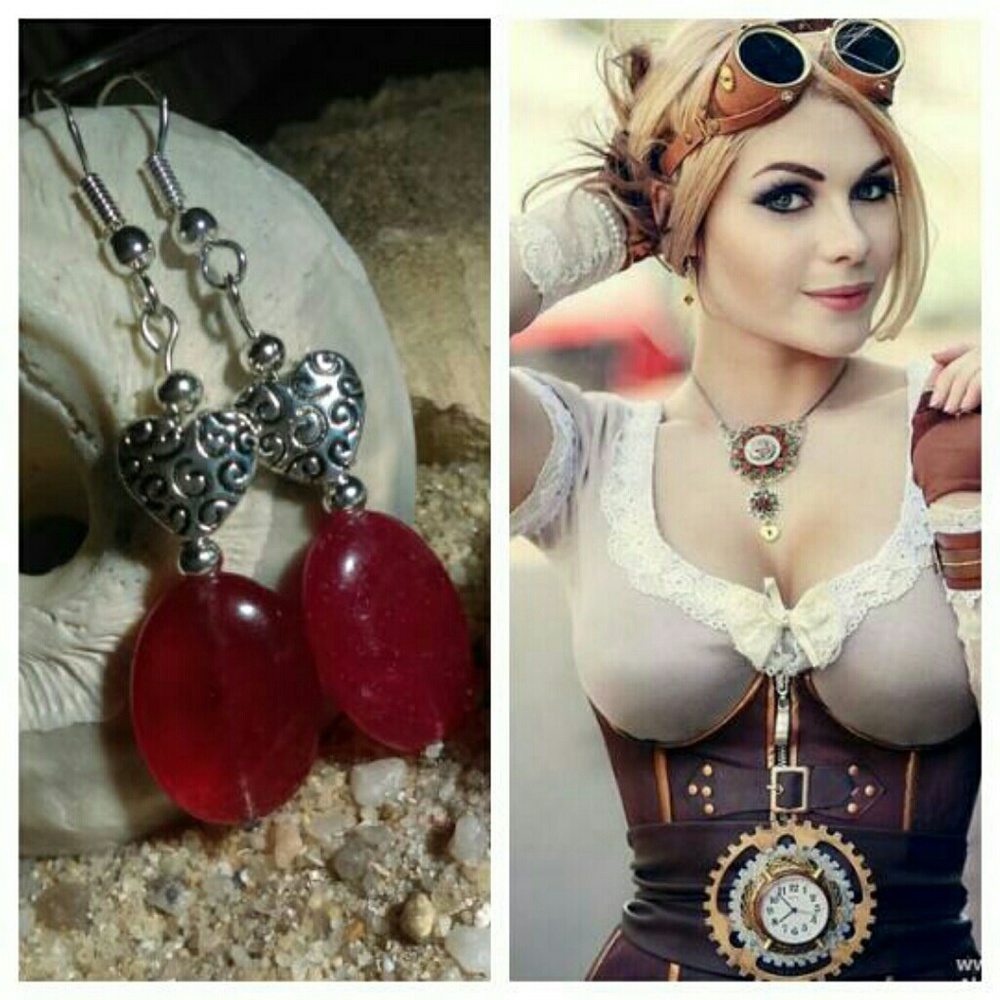 Ruby Quartz and Tibetan silver hearts